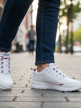 Easy Spirit Walk Run Sneakers White Red | Comfortable Walking Shoes